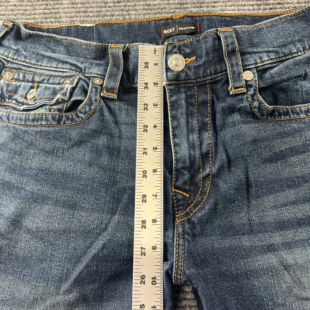 True Religion Ricky Relaxed Straight Jeans Mens 34x30 Dark Wash Blue Denim Pants